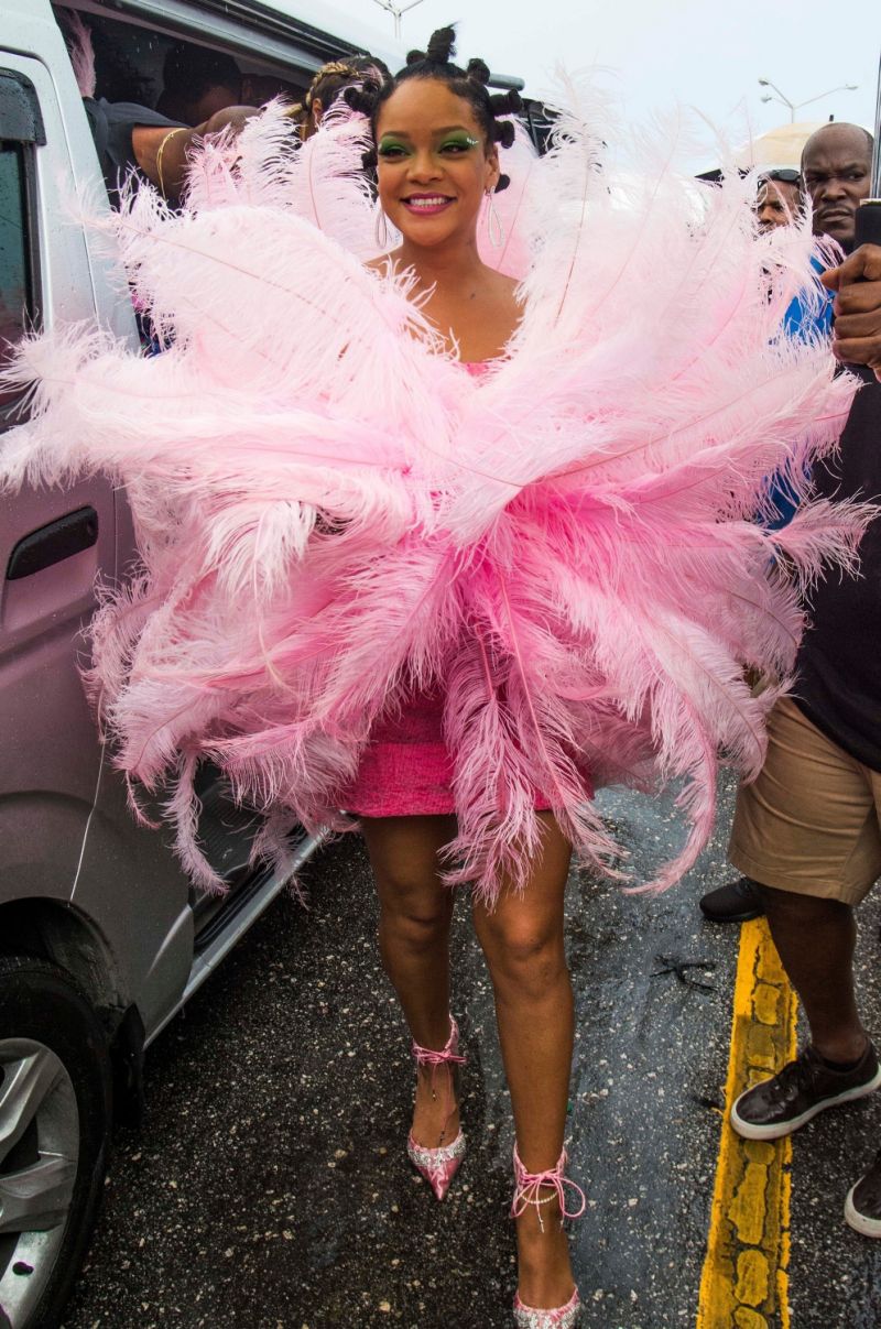 Rihanna at Crop Over Carnival in Barbados Giant Rainbow Feather