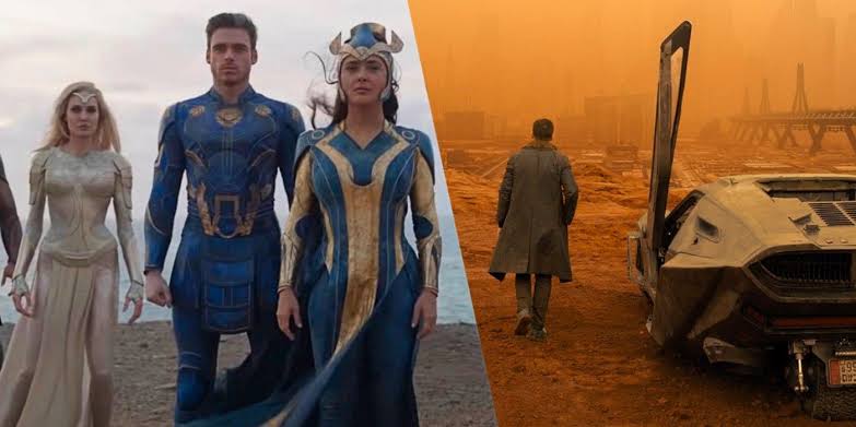 Stills from Eternals and Blade Runner