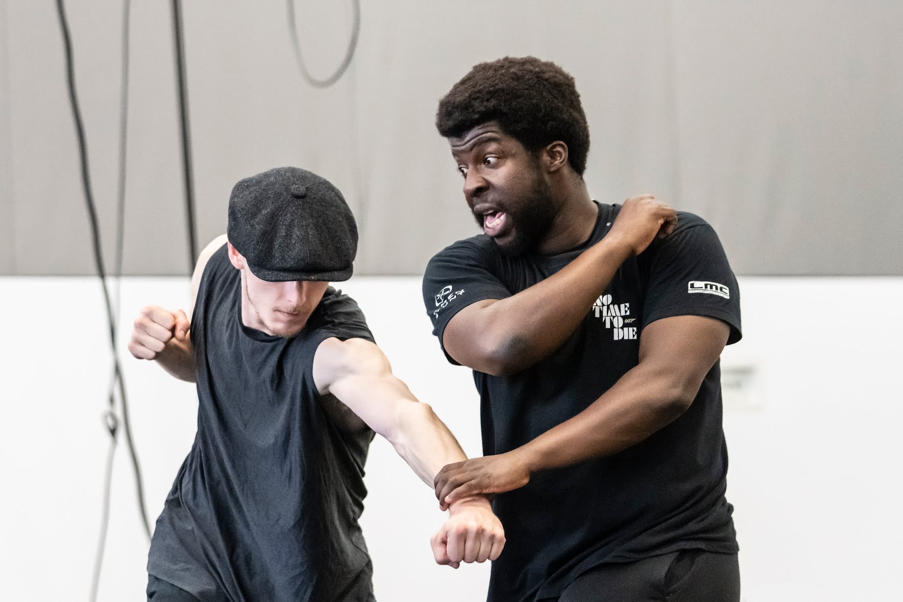 Conor Kerrigan, left, with fight director Adrian Palmer during a rehearsal