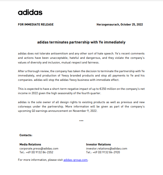 Press Release by Adidas