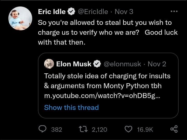 Eric Idle's tweet