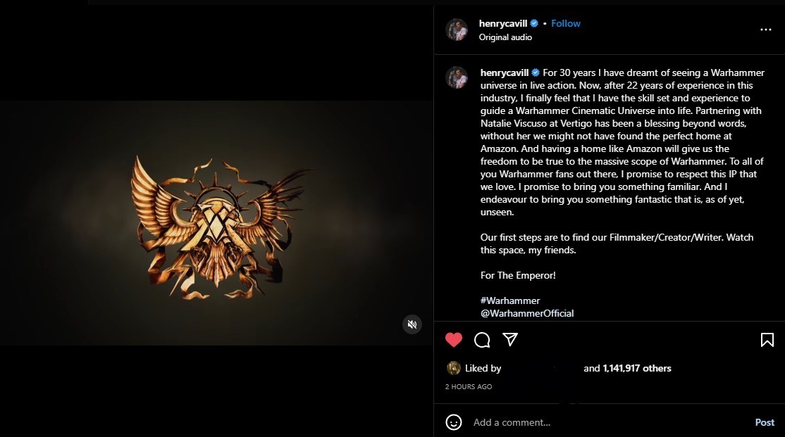 Confirmation on Warhammer by Henry Cavill